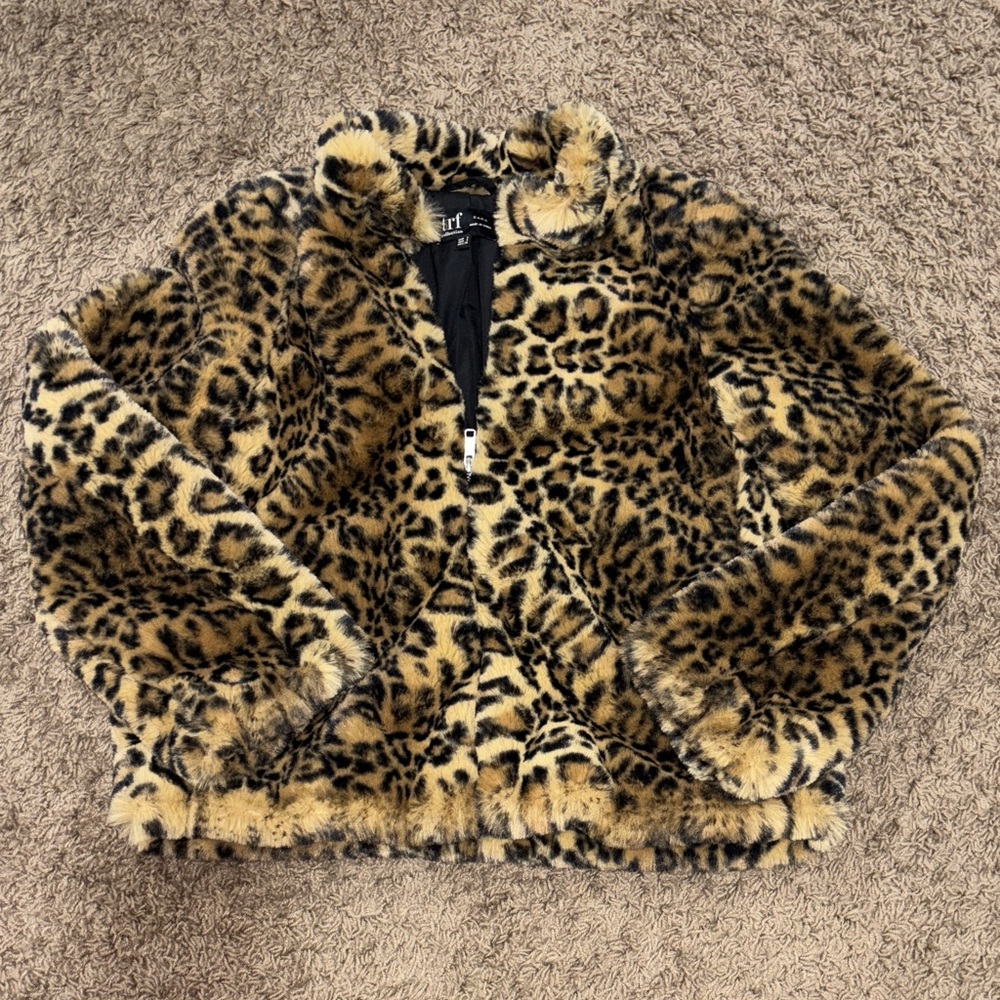 Zara Leopard Print Faux Fur Jacket - Tan/Black